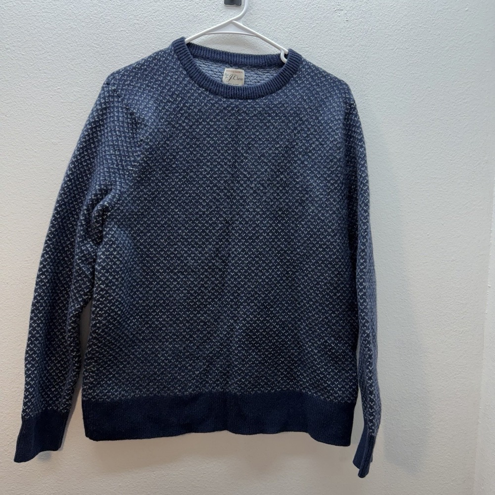 J.Crew‎ Rugged Merino Wool Blend Sweater Mens XXL Blue Crewneck Nordic Knit